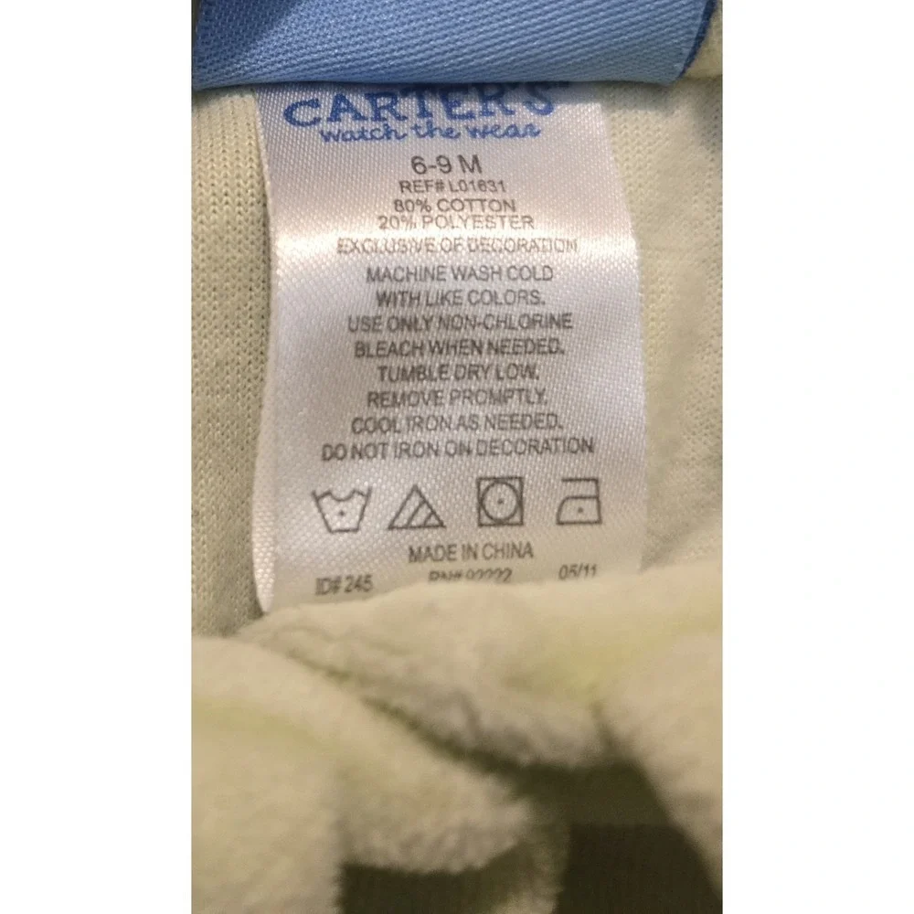 Carters Cute Bear Embroidered Velour One Piece Pajamas Infant 6-9 months Vintage